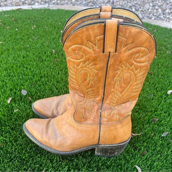 Vtg 90’s Durango Boots Men’s Size 11 EE Western Cowboy Embroidered Stitch Tan - Picture 5 of 11
